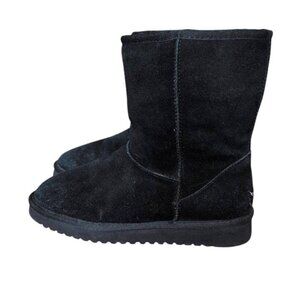 Koolaburra UGG Boots Black Suede Fur Lined Short Winter Boots 1017090 Slip On